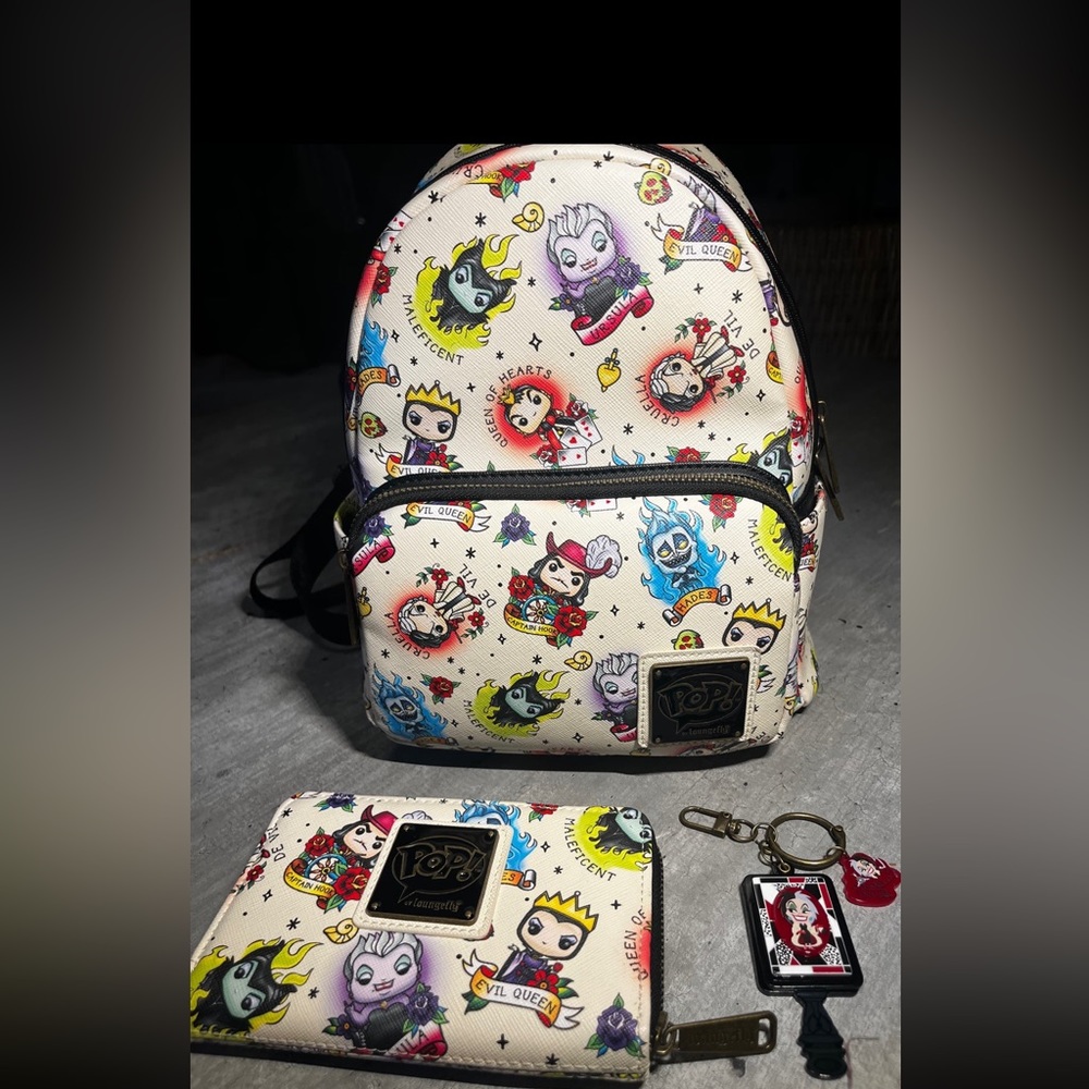 Loungefly Villians Backpack,Wallet and Keychain mirror